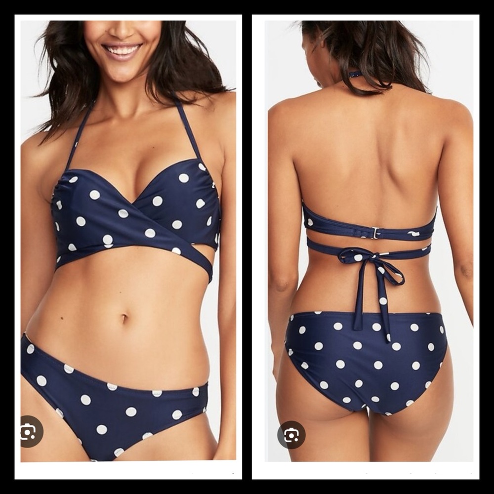 OLD NAVY Navy Blue Polka Dot Wrap Front Bikini NWOT